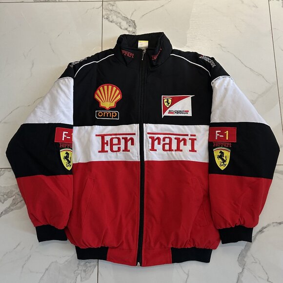 Ferrari F1 Racing Jacket Tri Colour â Vintage Embroidered Bomber - Picture 1 of 7
